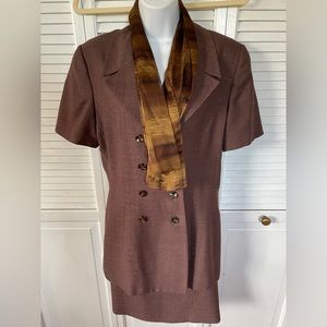 Vintage Kasper for A.S.L. 2-Piece skirt Brown Suit with Scarf Size 14